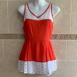 Marineblu Coral and eyelet peplum top